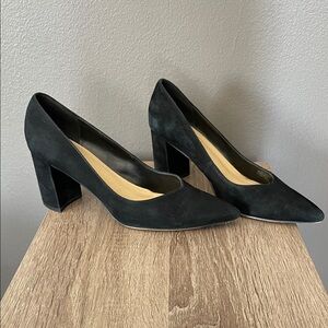 Marc Fisher Black Suede Pointed Toe Block Heel Pumps